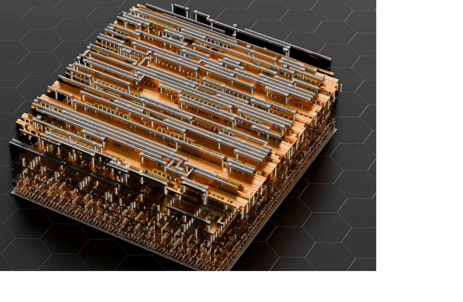 Magnified , microscopic structure of an integrated circuit
